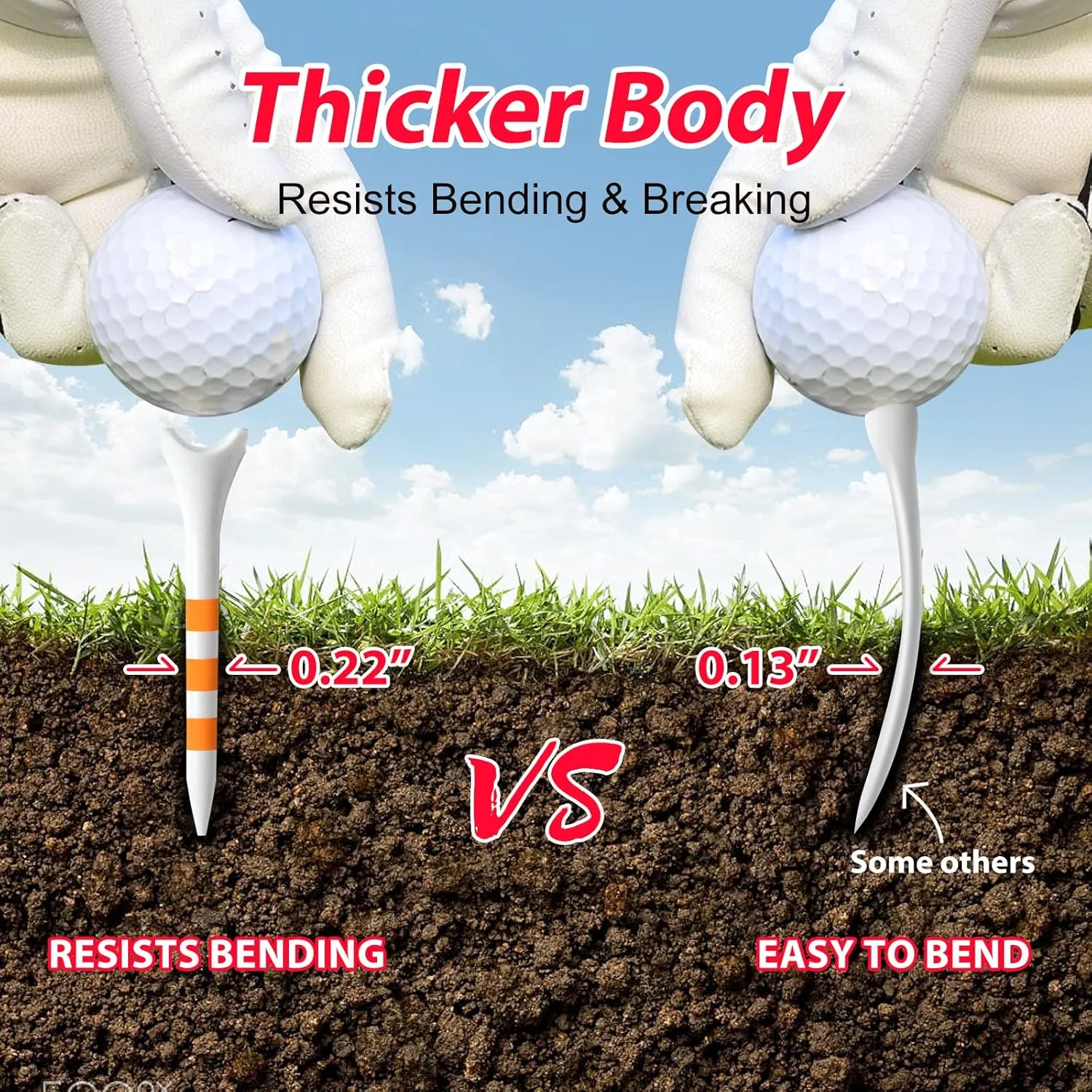 60/100 Pack Plastic Golf Tees (2-3/4"or 3-1/4"), Enhanced Durability & Stability, Designed to Reduce Friction and Side Spin