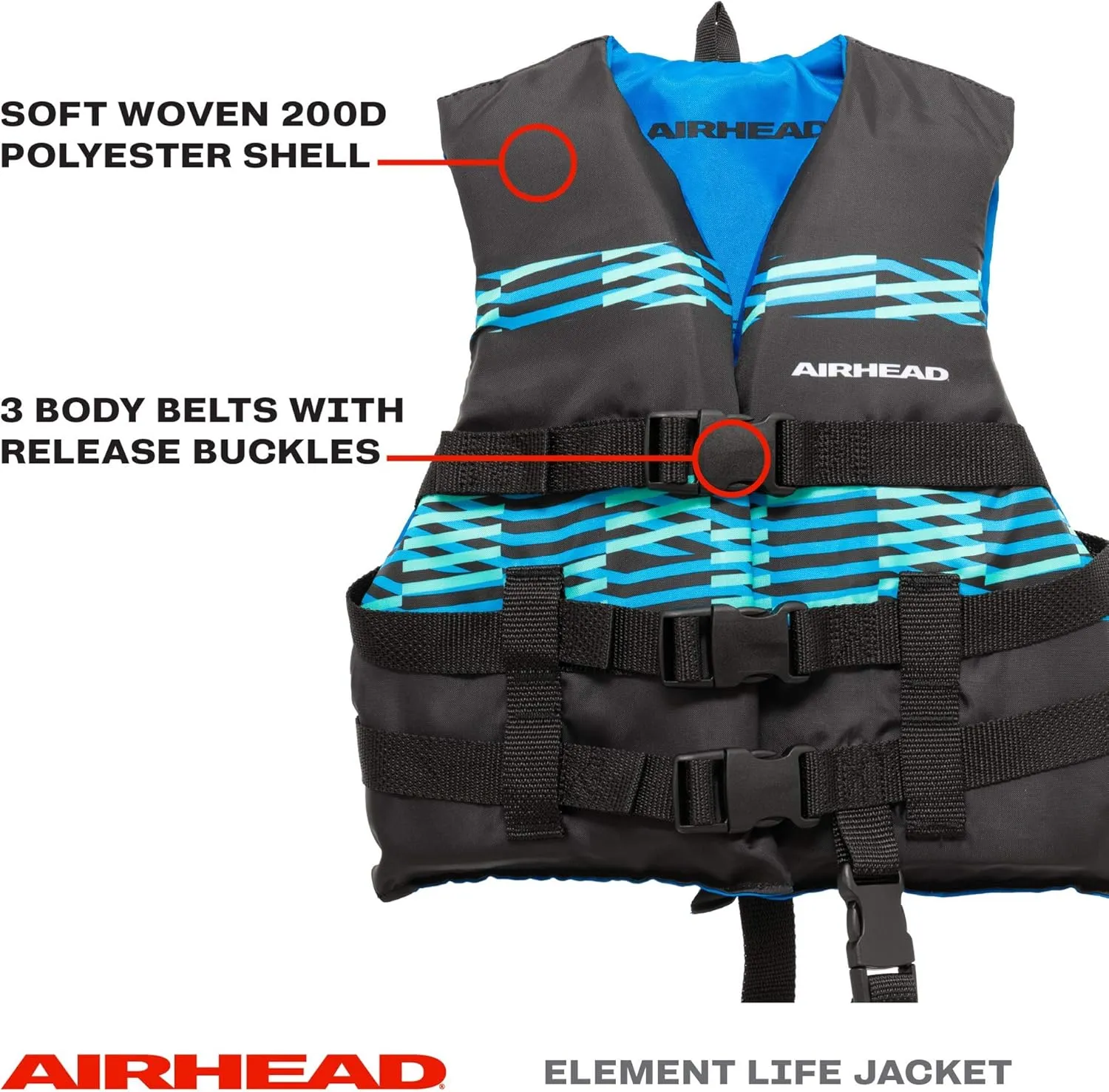 Airhead Element Life Jacket | Open Sided PFD | Sizes for Child, Youth and Adult Available