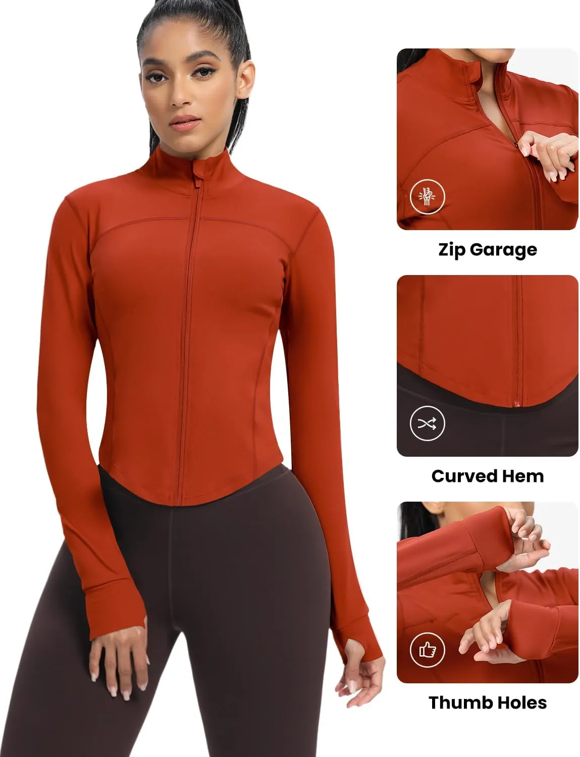 AVGO Women's Cropped Running Workout Jackets Zip Slim Fit Athletic Tops with Thumb Holes
