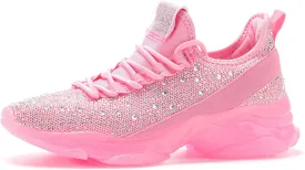 BELOS Women's Rhinestone Mesh Slip On Walking Shoes Fashion Breathable Spakle Glitter Sneaker
