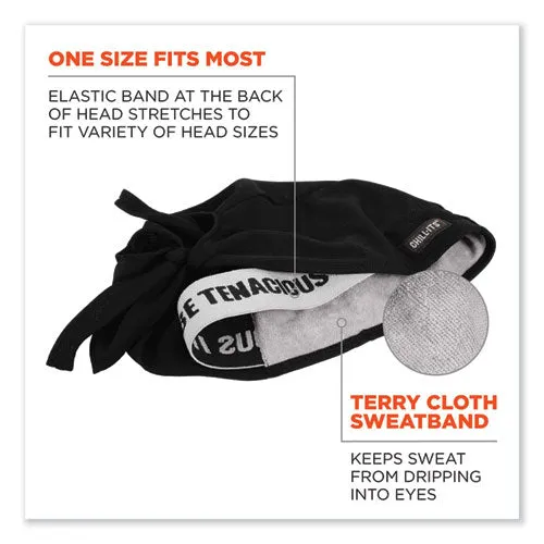Chill-its 6615 High-performance Bandana Doo Rag With Terry Cloth Sweatband, One Size, Black, Ships In 1-3 Business Days