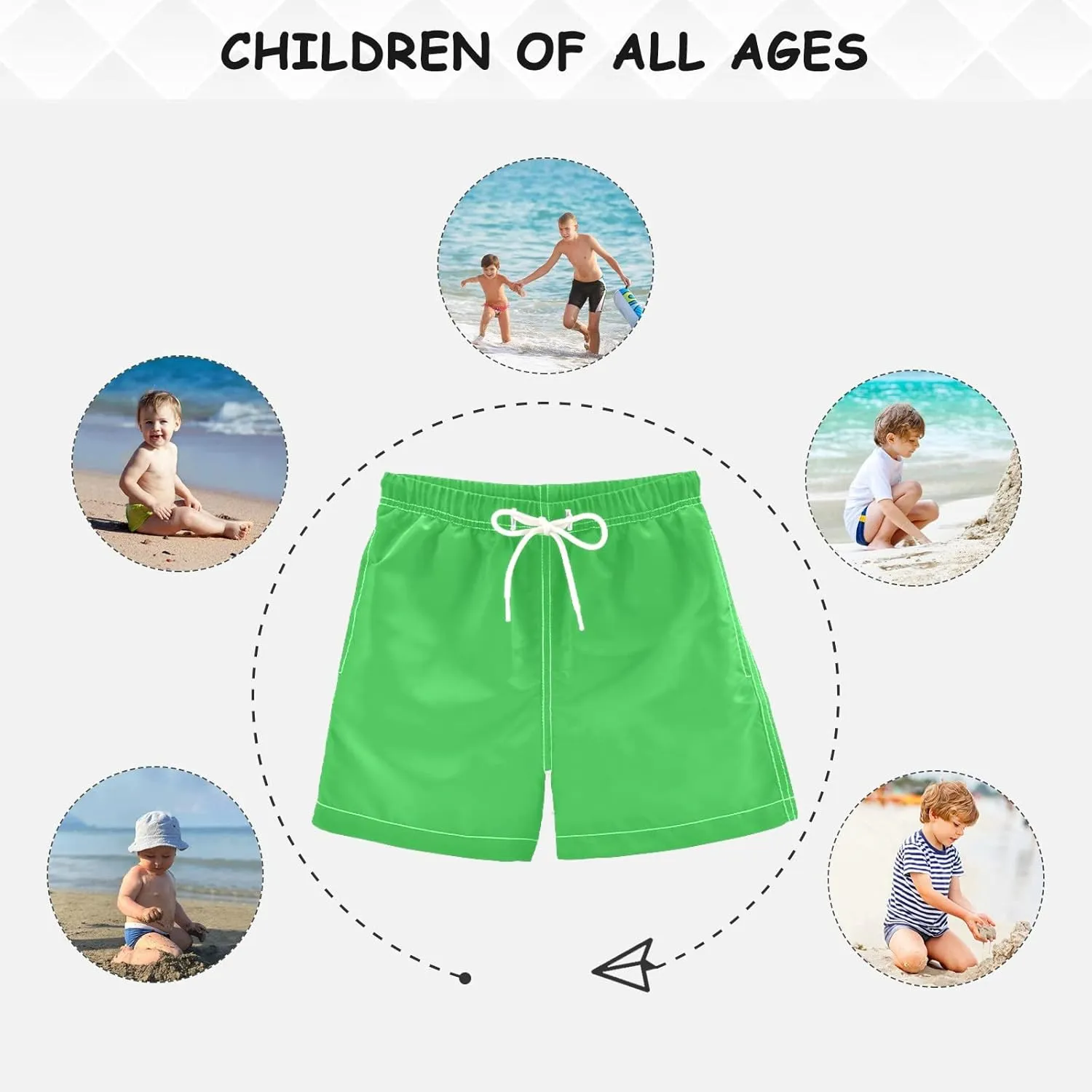 DOMIKING Neon Green Boys' Swim Trunks Mesh Lining Toddler Swim Shorts Quick Dry for Kids Adjustable Waist 2T-16