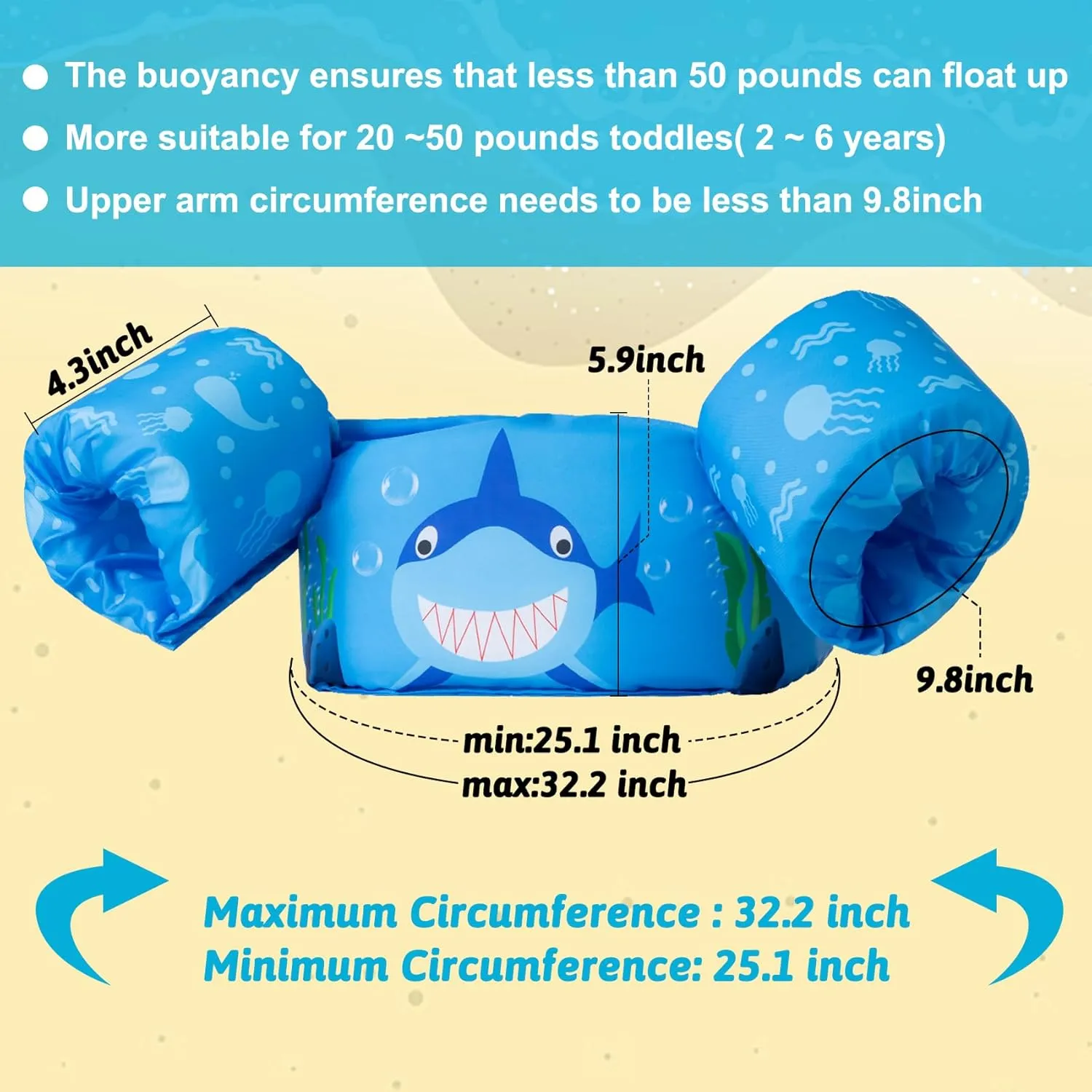 Double Couple Toddler Swim Vest with Sleeves Cartoon Adjustable Strap Swimming Jacket Pool Floaties for Kids 20-50 Pounds Boys and Girls Child