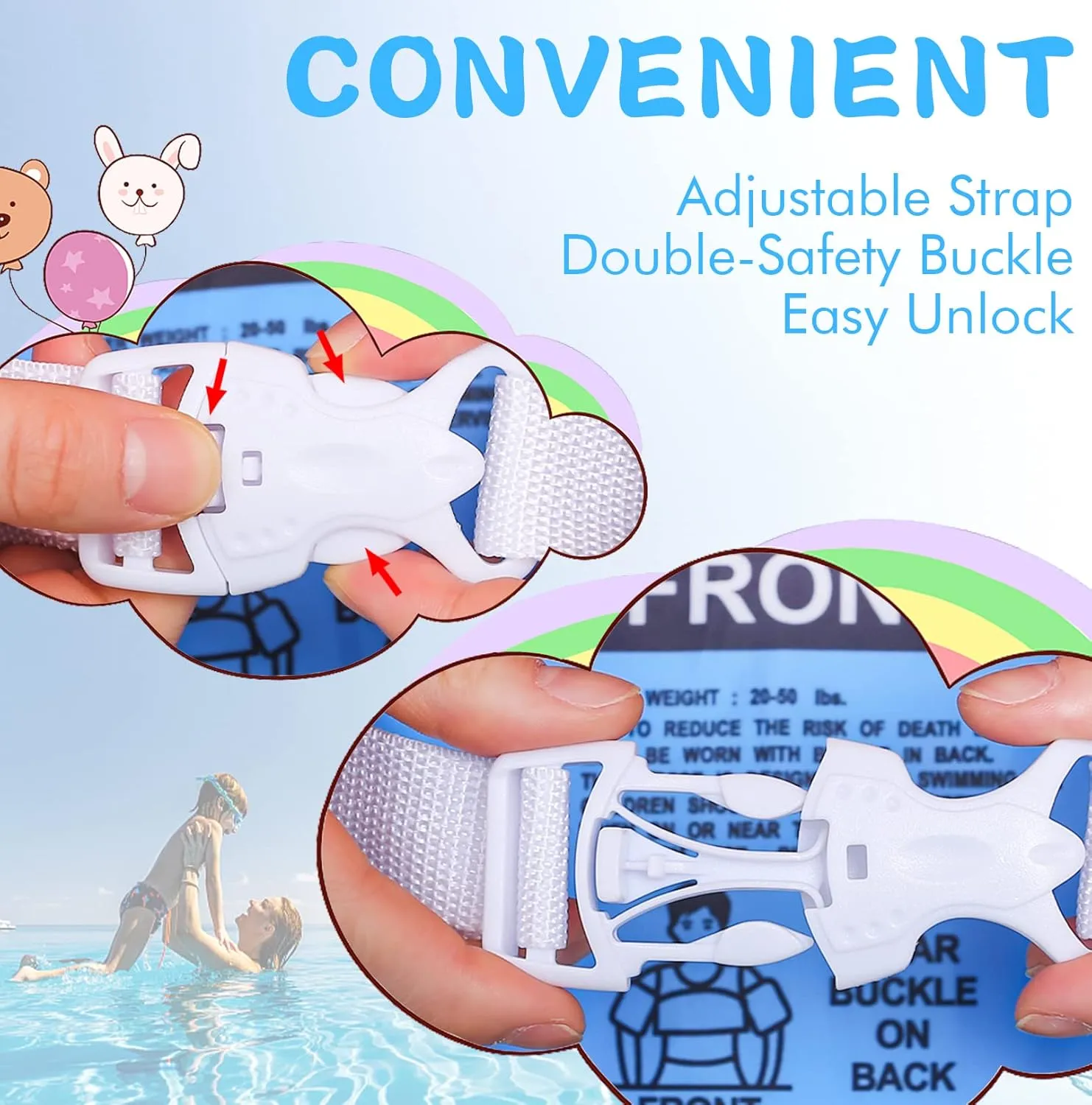 Double Couple Toddler Swim Vest with Sleeves Cartoon Adjustable Strap Swimming Jacket Pool Floaties for Kids 20-50 Pounds Boys and Girls Child