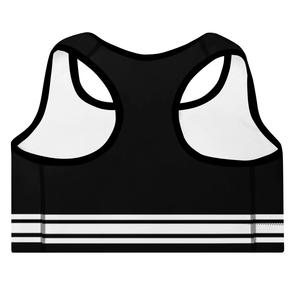 ELEVATED ESSENTIALS, THE PERFECT PADDED SPORTS BRA BLACK & WHITE STRIPES