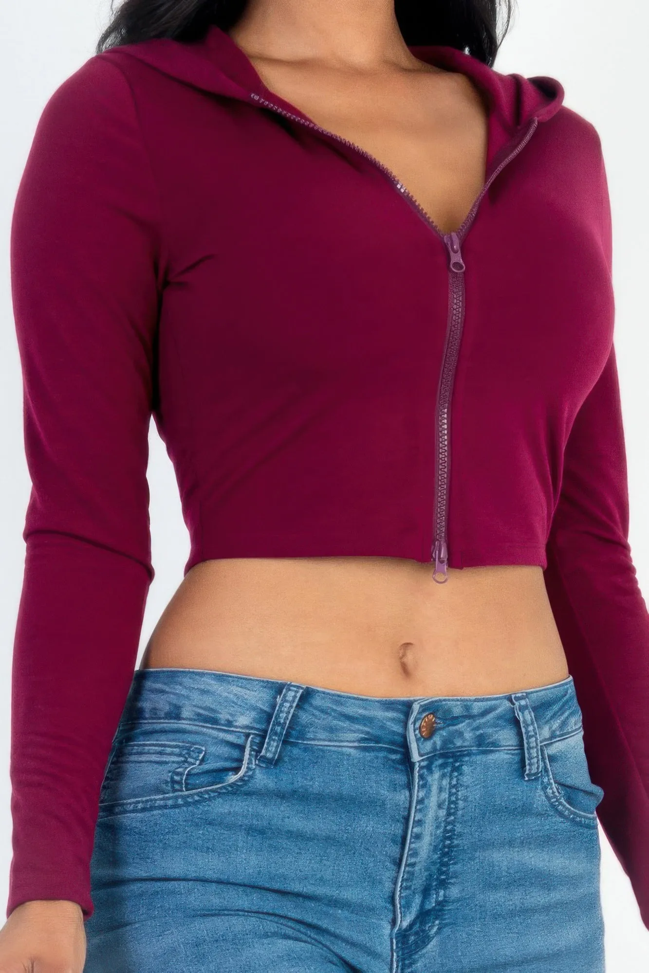 French Terry Crop Zip Up Hoodie