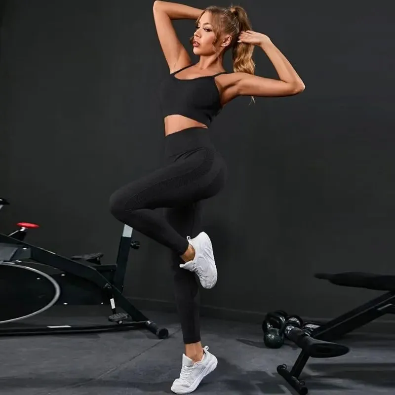 High-Waisted Yoga Set with Sports Bra and Leggings