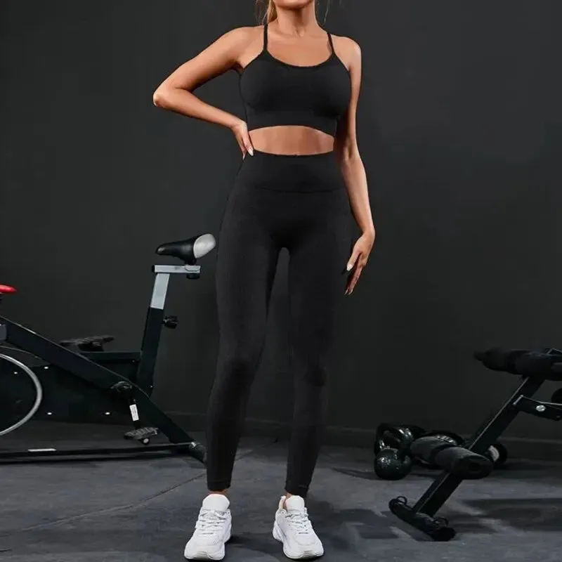 High-Waisted Yoga Set with Sports Bra and Leggings