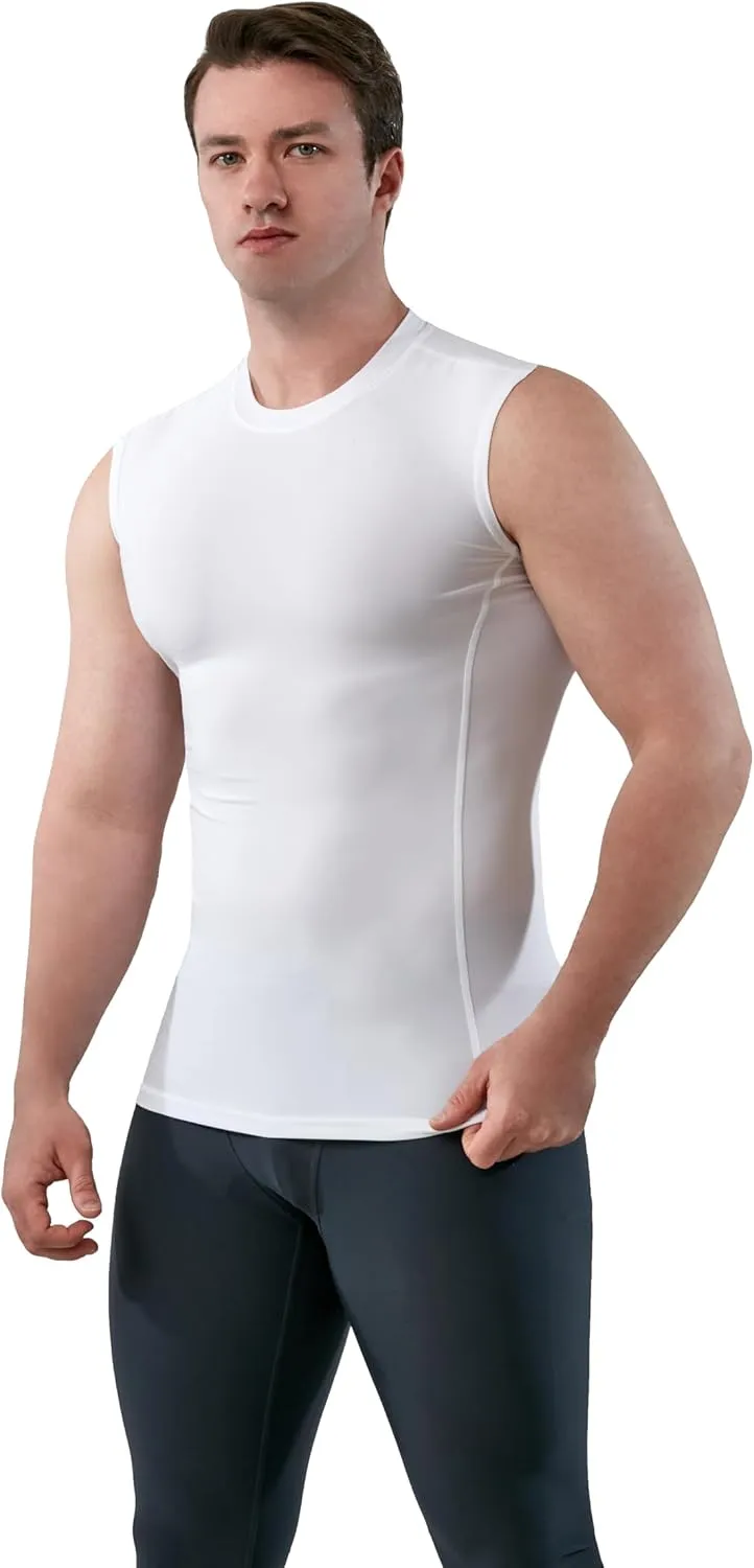 KISTA 3 Pack Men's Sleeveless Workout Shirts, Dry Fit Running Compression Cutoff Shirts, Athletic Base Layer Tank Top