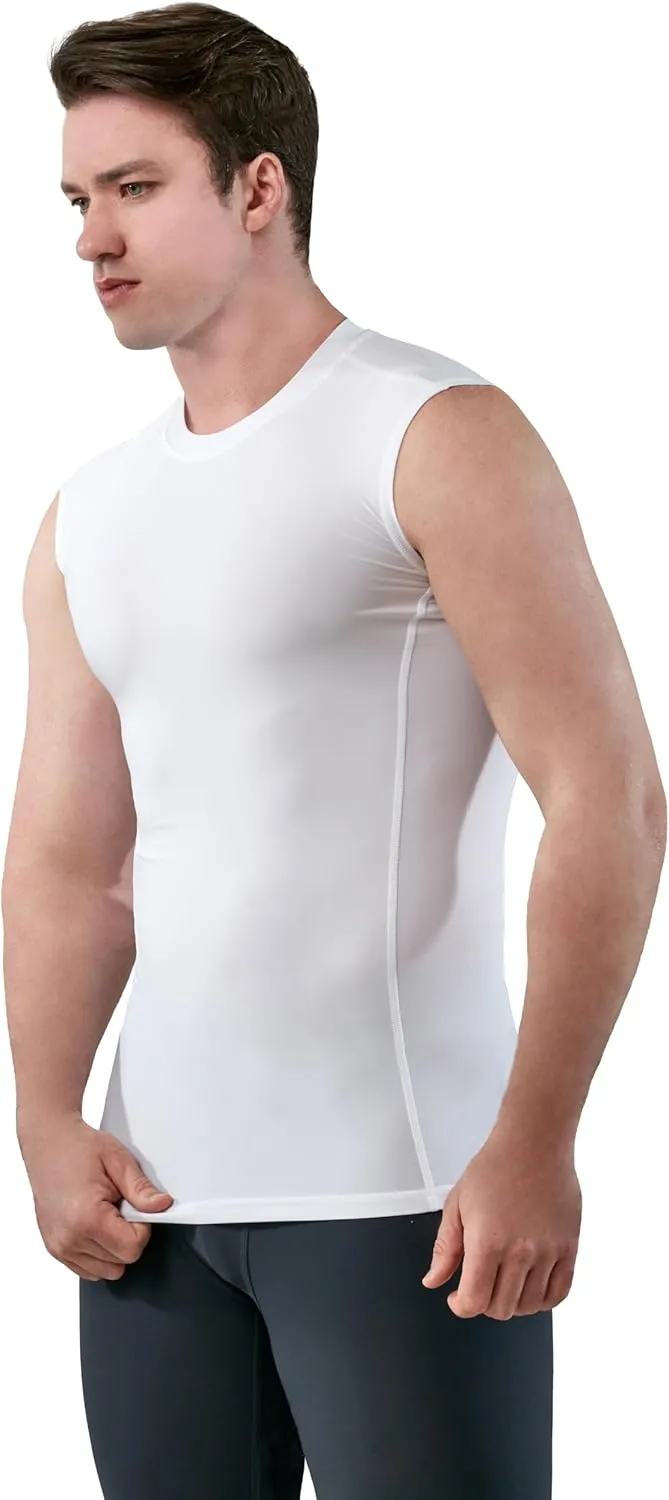 KISTA 3 Pack Men's Sleeveless Workout Shirts, Dry Fit Running Compression Cutoff Shirts, Athletic Base Layer Tank Top