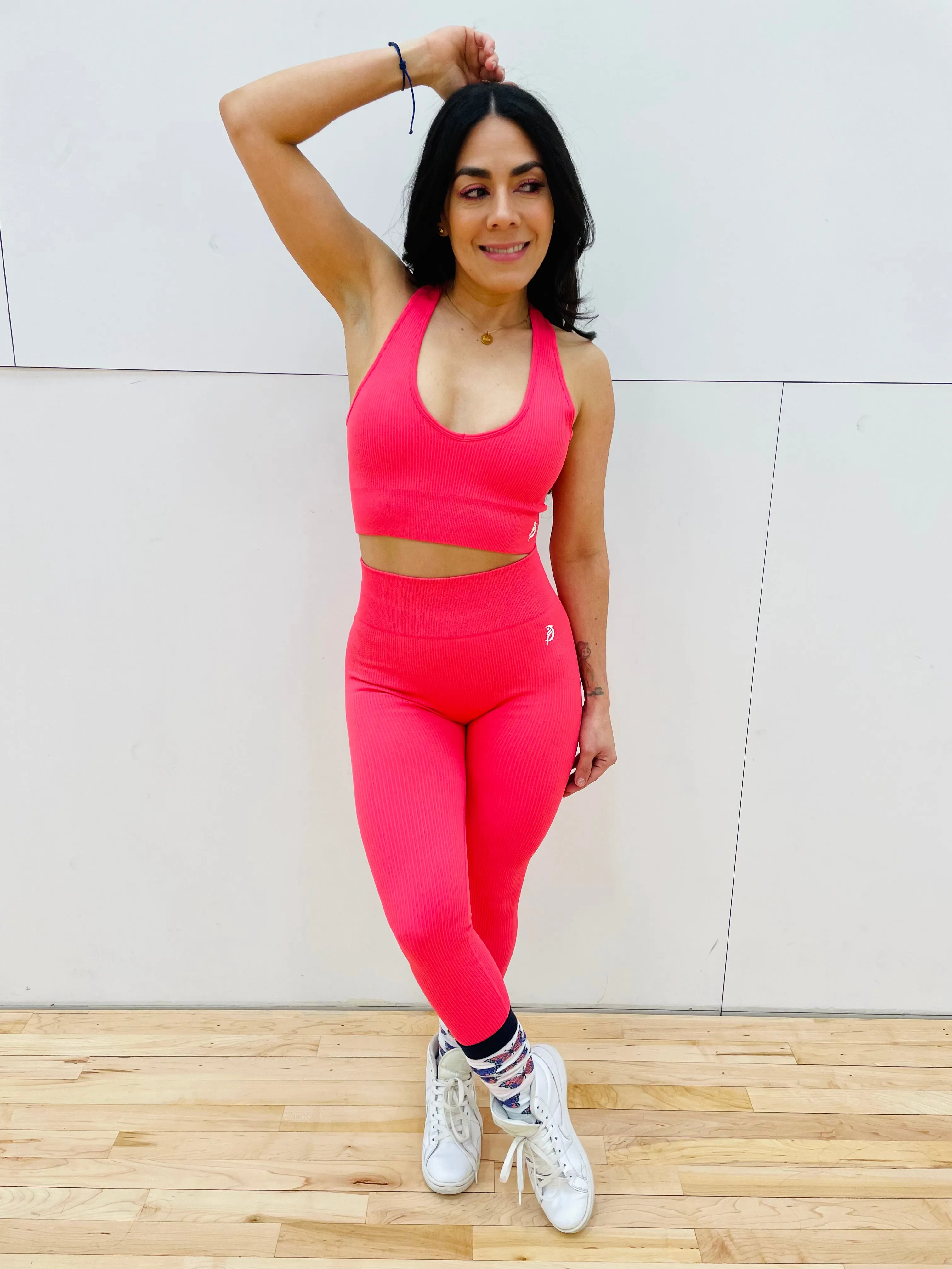 Melon Pink V Neck Sport Bra