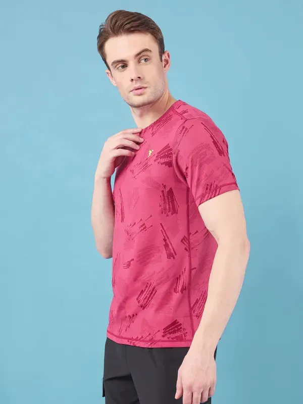 Men Jacquard Slim Fit Crew Neck T-shirt with DOUBLE COOL