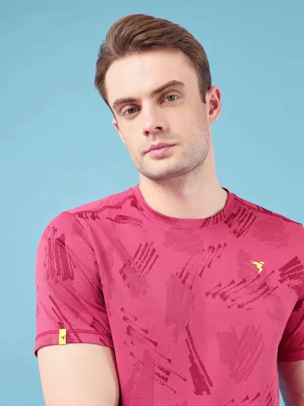 Men Jacquard Slim Fit Crew Neck T-shirt with DOUBLE COOL
