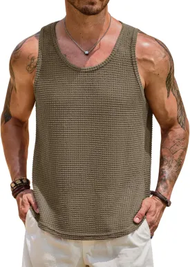 Mens Hollow Out Tank Top See Through Sleeveless Crochet Shirt Summer Vcation Beach Muscle Knit Vest (S-XXL)