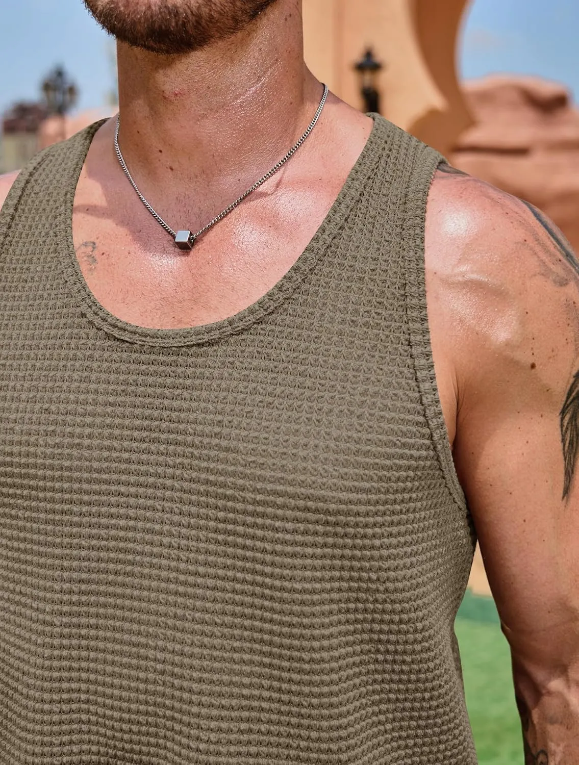 Mens Hollow Out Tank Top See Through Sleeveless Crochet Shirt Summer Vcation Beach Muscle Knit Vest (S-XXL)