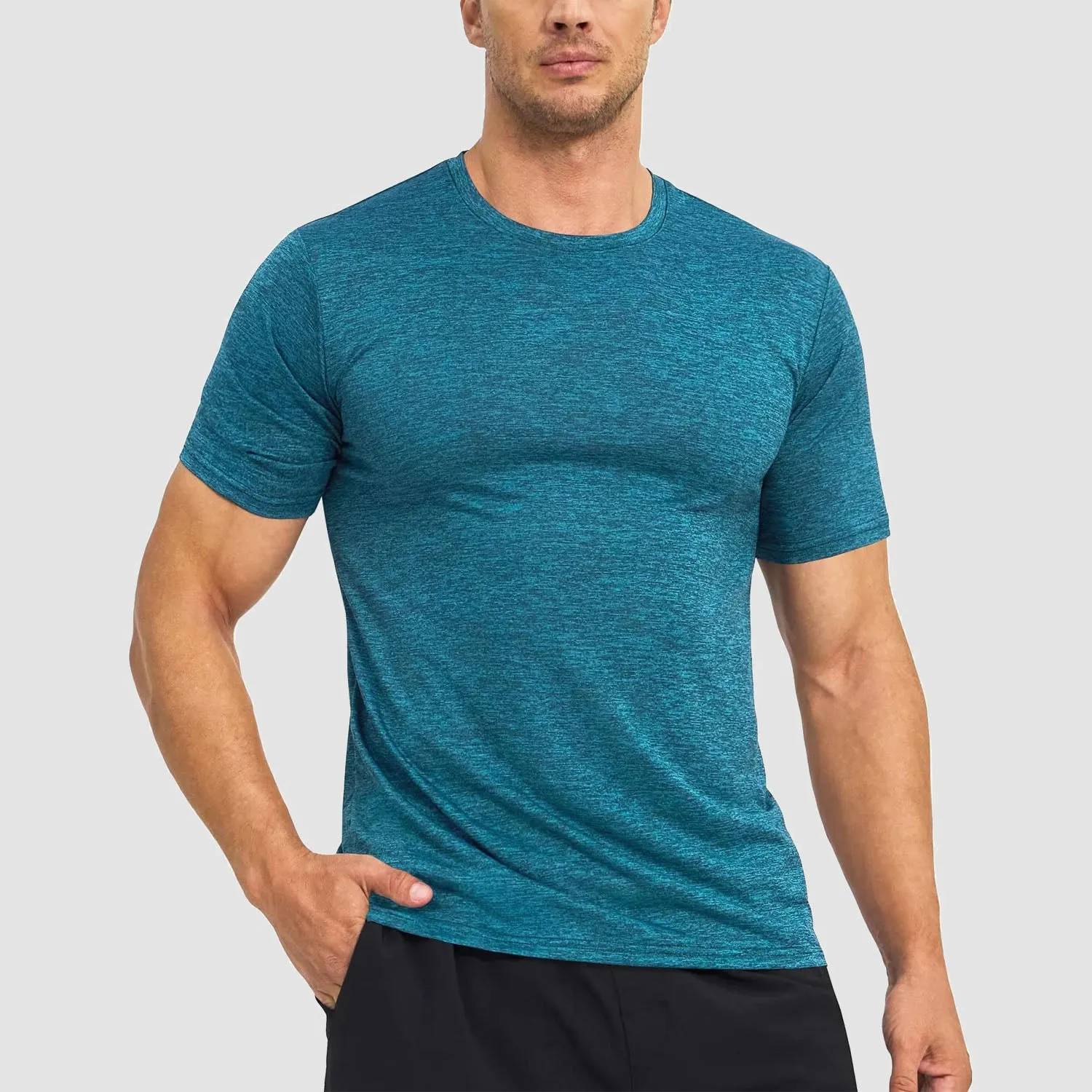 Men's Tag Free Crewneck Moisture Wicking Running Gym Wokout Fitness Athletic Tee Shirt