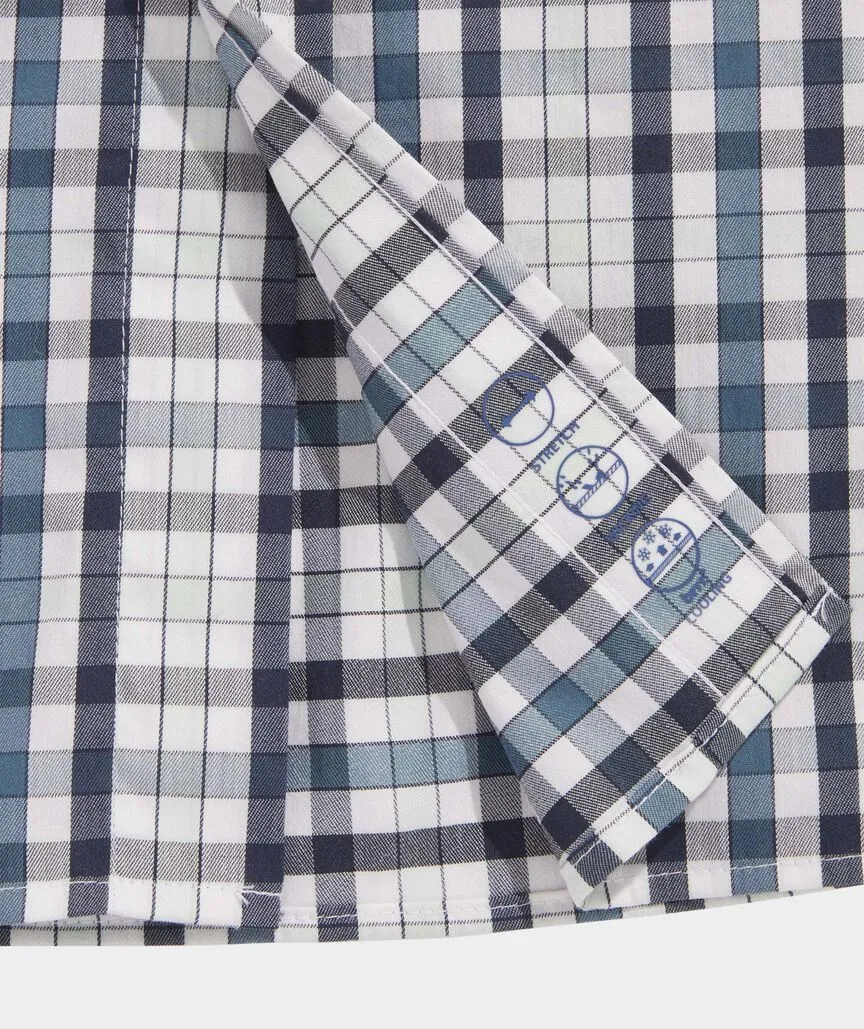 On-The-Go brrr° Tattersall Shirt in Blch Aqua Plaid by Vineyard Vines