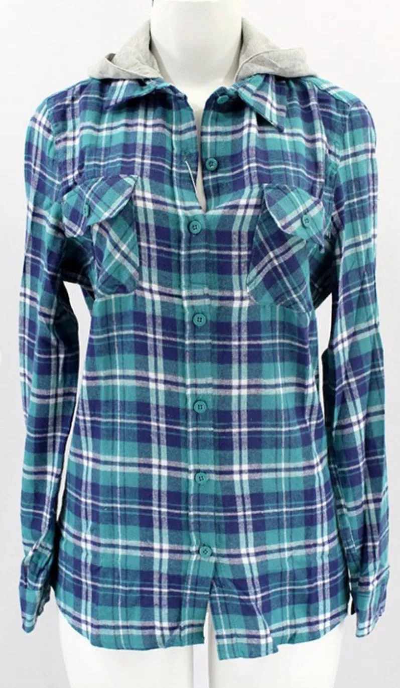 Rainy Nights Navy & Green Hooded Flannel