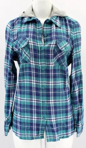 Rainy Nights Navy & Green Hooded Flannel