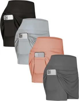 Real Essentials 4 Pack: Women's Active Skort Lightweight Comfy & Breathable Tennis Golf Skirt (Available in Plus Size)