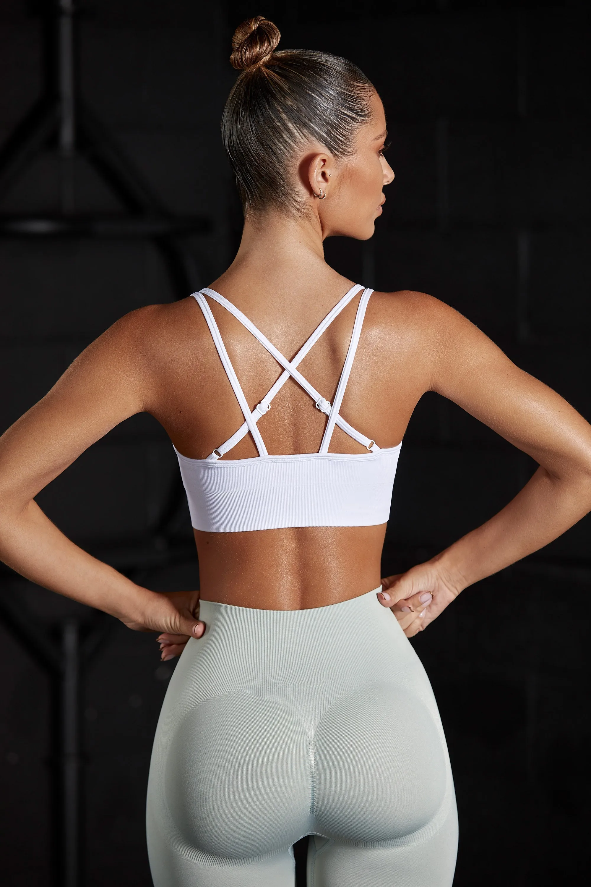 Seamless Strappy Sports Bra in White