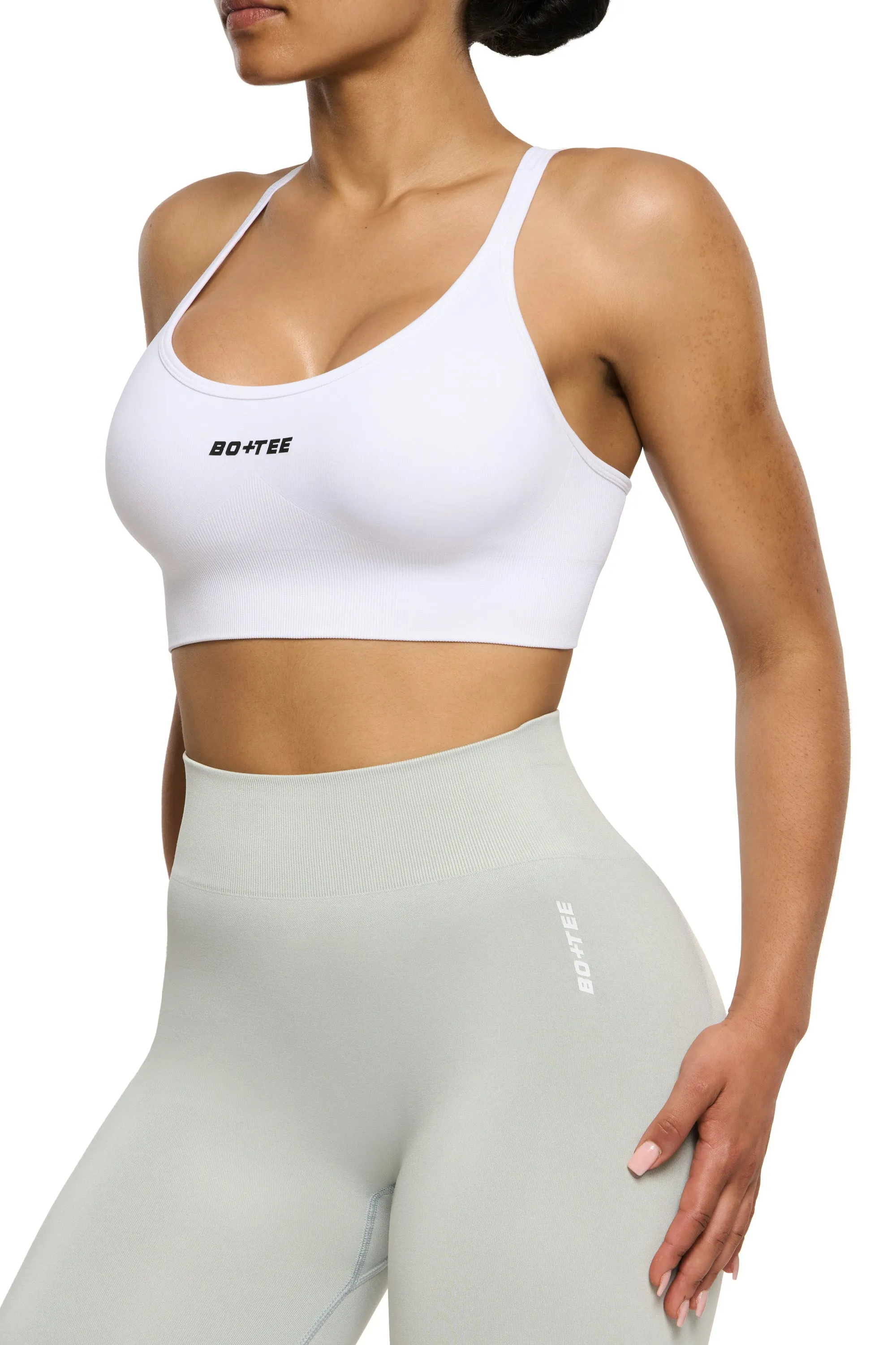 Seamless Strappy Sports Bra in White