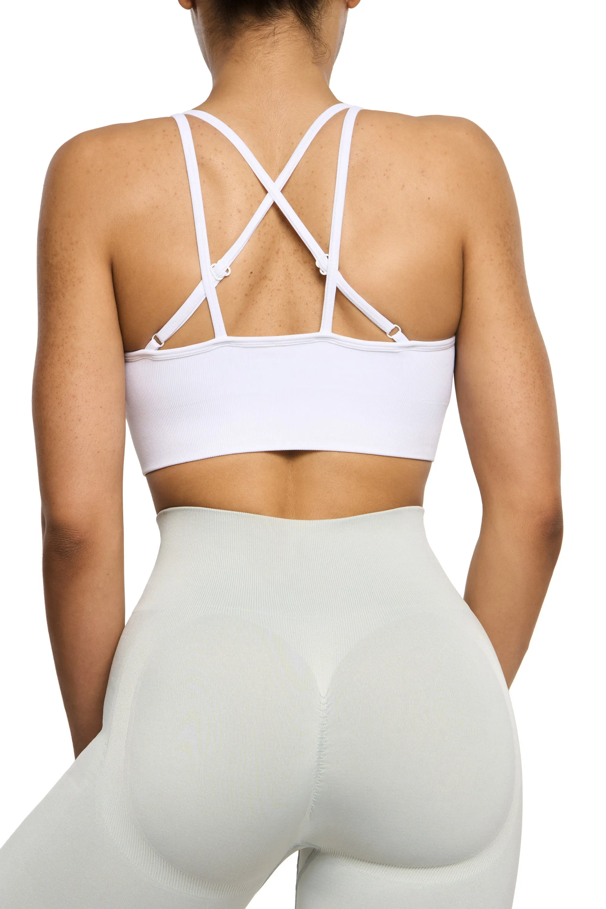 Seamless Strappy Sports Bra in White