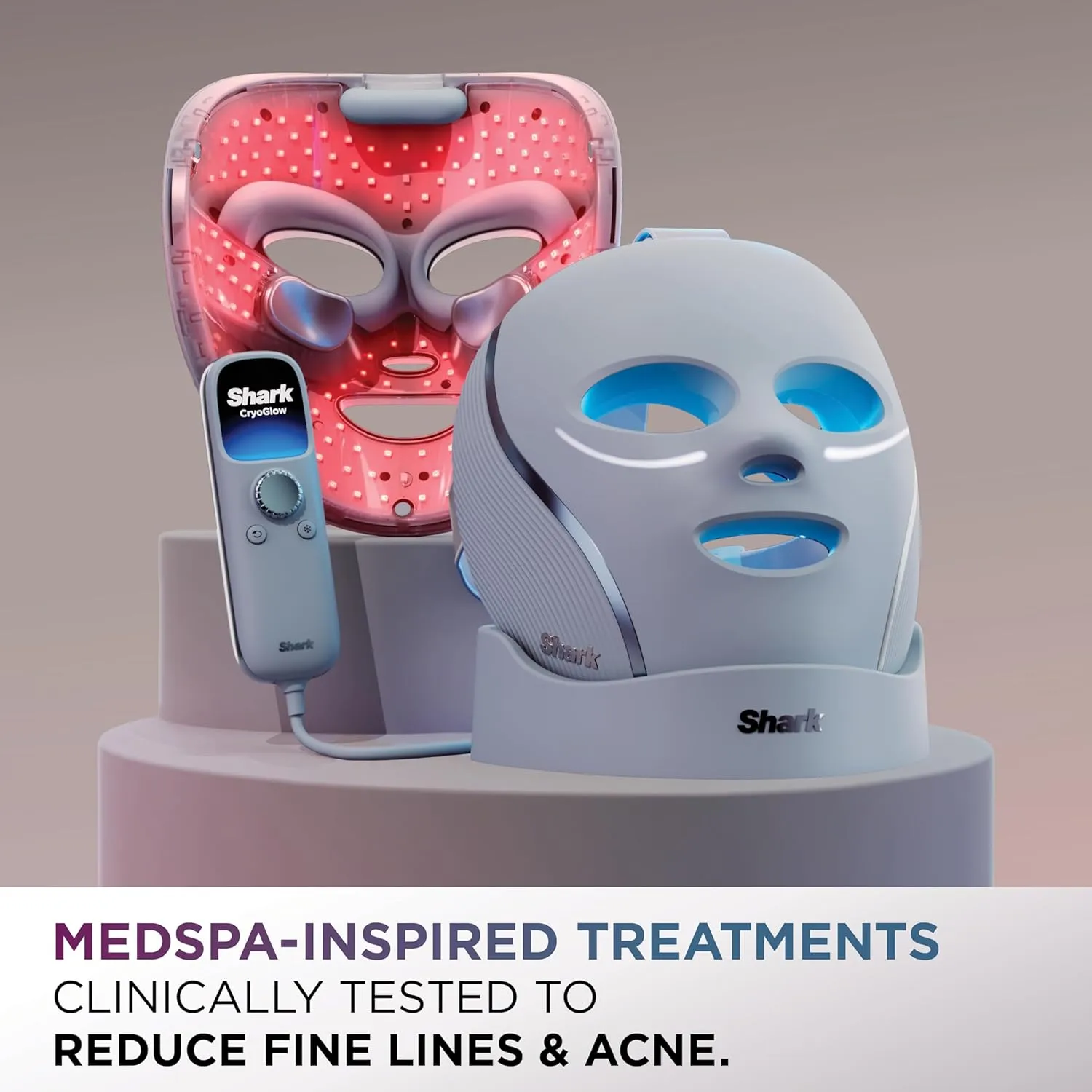 Shark CryoGlow LED Face Mask (FSA/HSA Eligible*) with Under-Eye Cooling, Anti-Ageing & Blemish Repair, Red & Blue LED, Infrared Light Therapy, USB-C, Remote Control, Storage Bag, Blue Frost, FW312