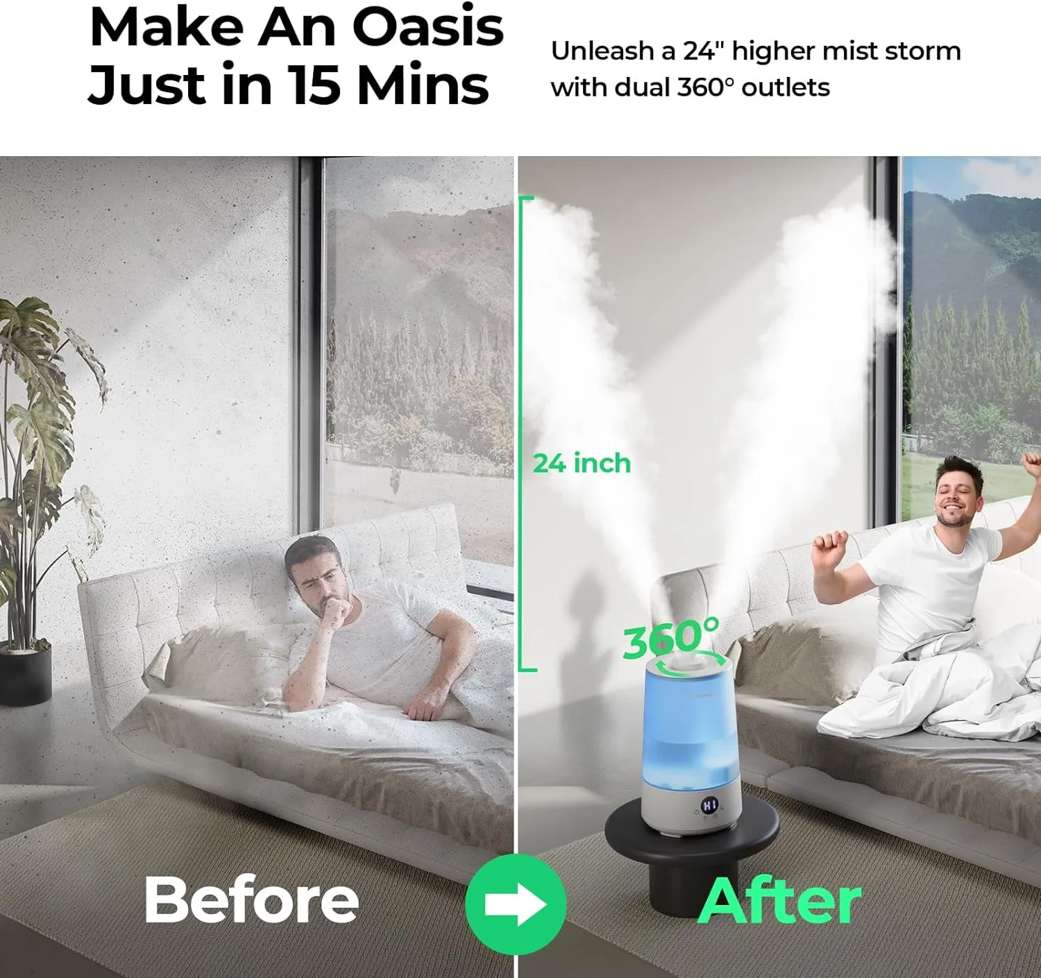 Small Humidifiers for Baby Bedroom, Cool Mist Top-Fill 3.6L 34H BPA FREE
