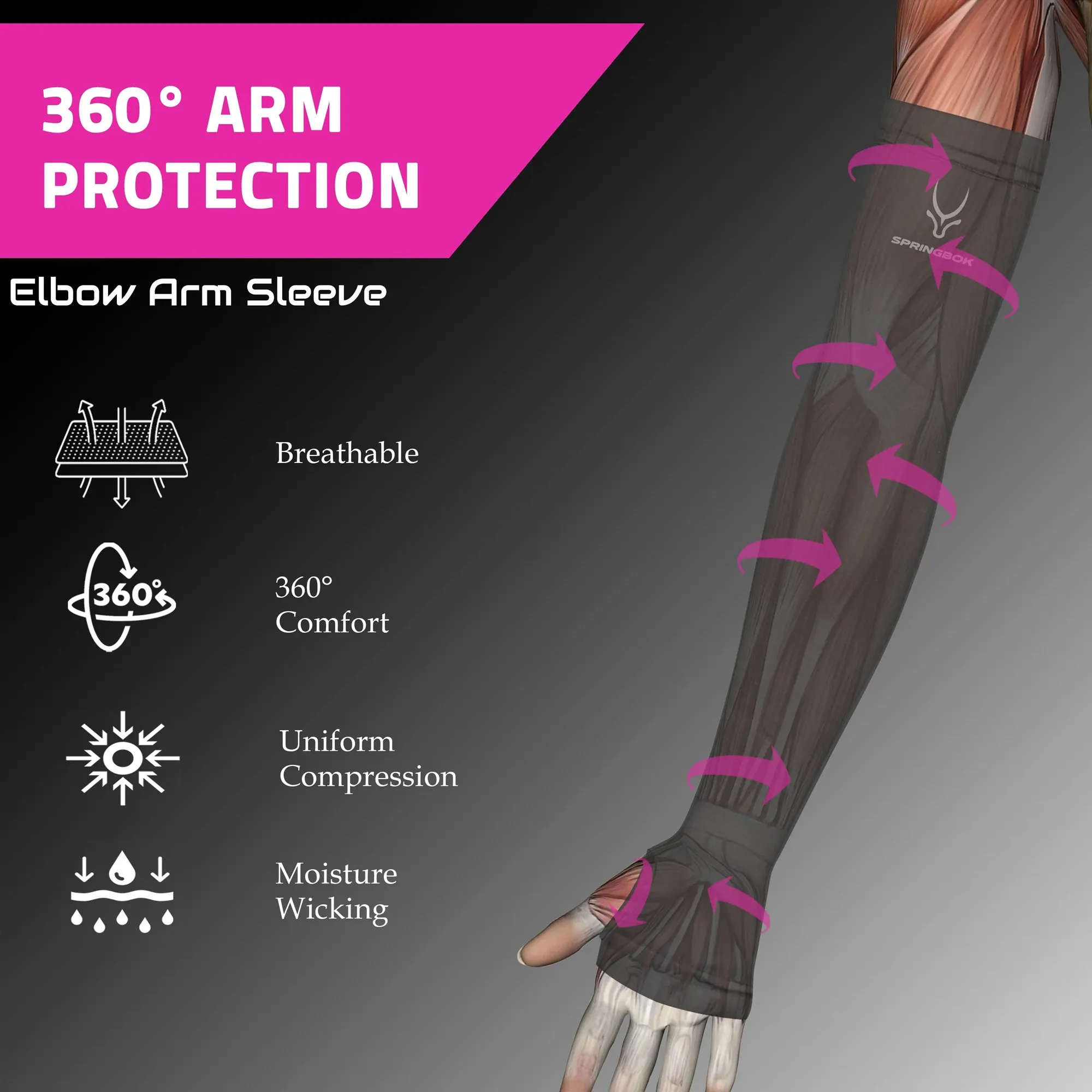 Springbok Elbow Arm Sleeve with Thumb