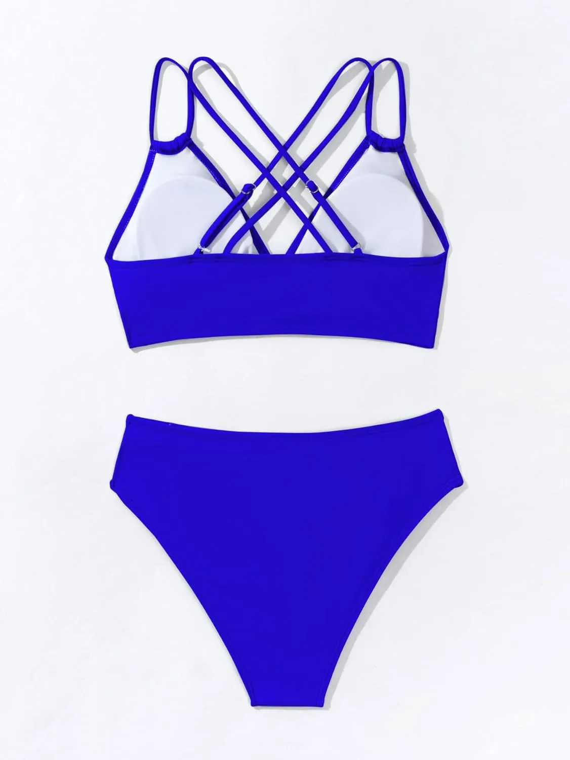 Tainehs Women's Push Up V Neck Bikini Sets Criss Cross Back Two Piece Bathing Suit