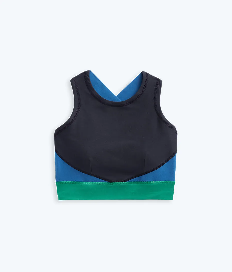 The Cross-Back Crop Sports Bra - Midnight & Santorini & Clover
