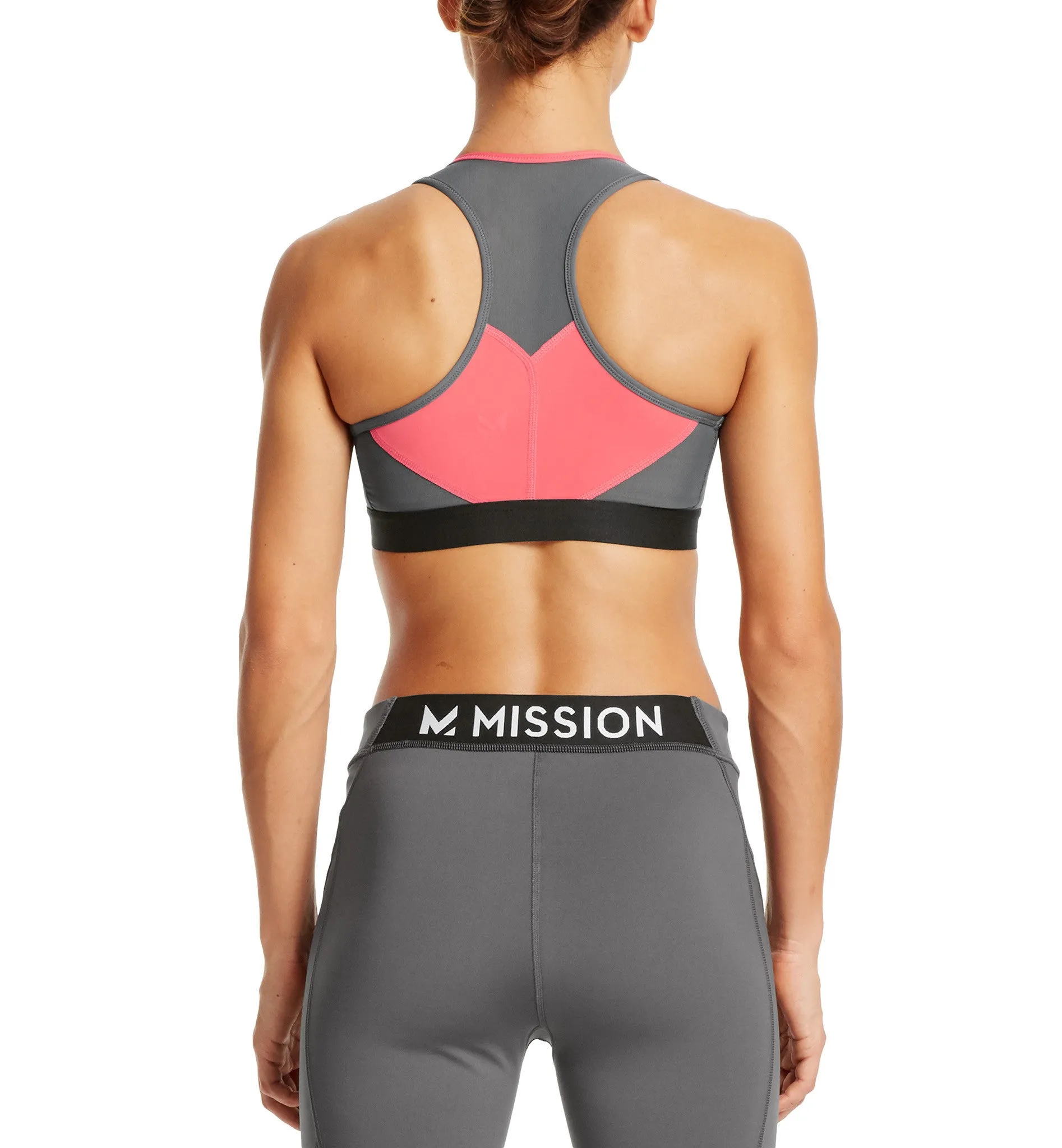 VaporActive Temper Racerback Medium Impact Sports Bra | Iron Gate / Calypso Coral