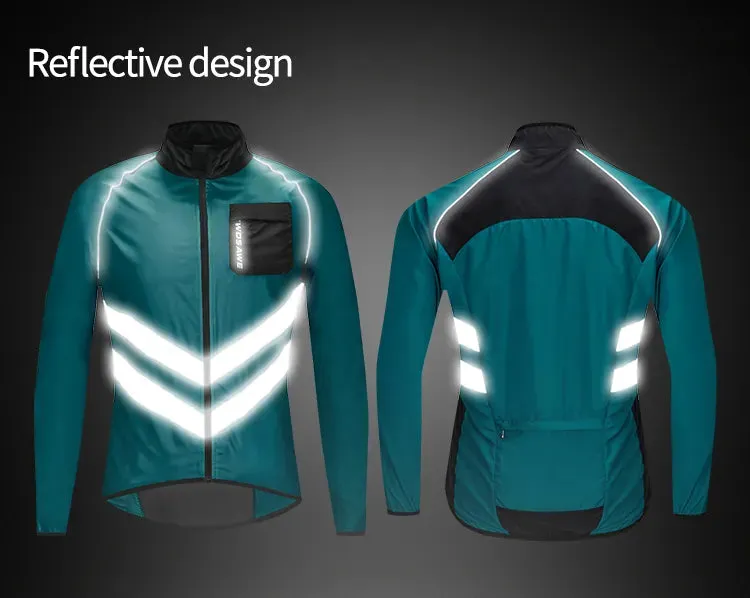 Windproof Cycling Jacket MTB Bike Jersey Outdoor Sport Cycling Windbreaker Rainproof Reflective Bike Clothing Navy Blue