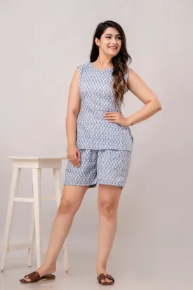 Women Ethnic Silver Printed Night suit
