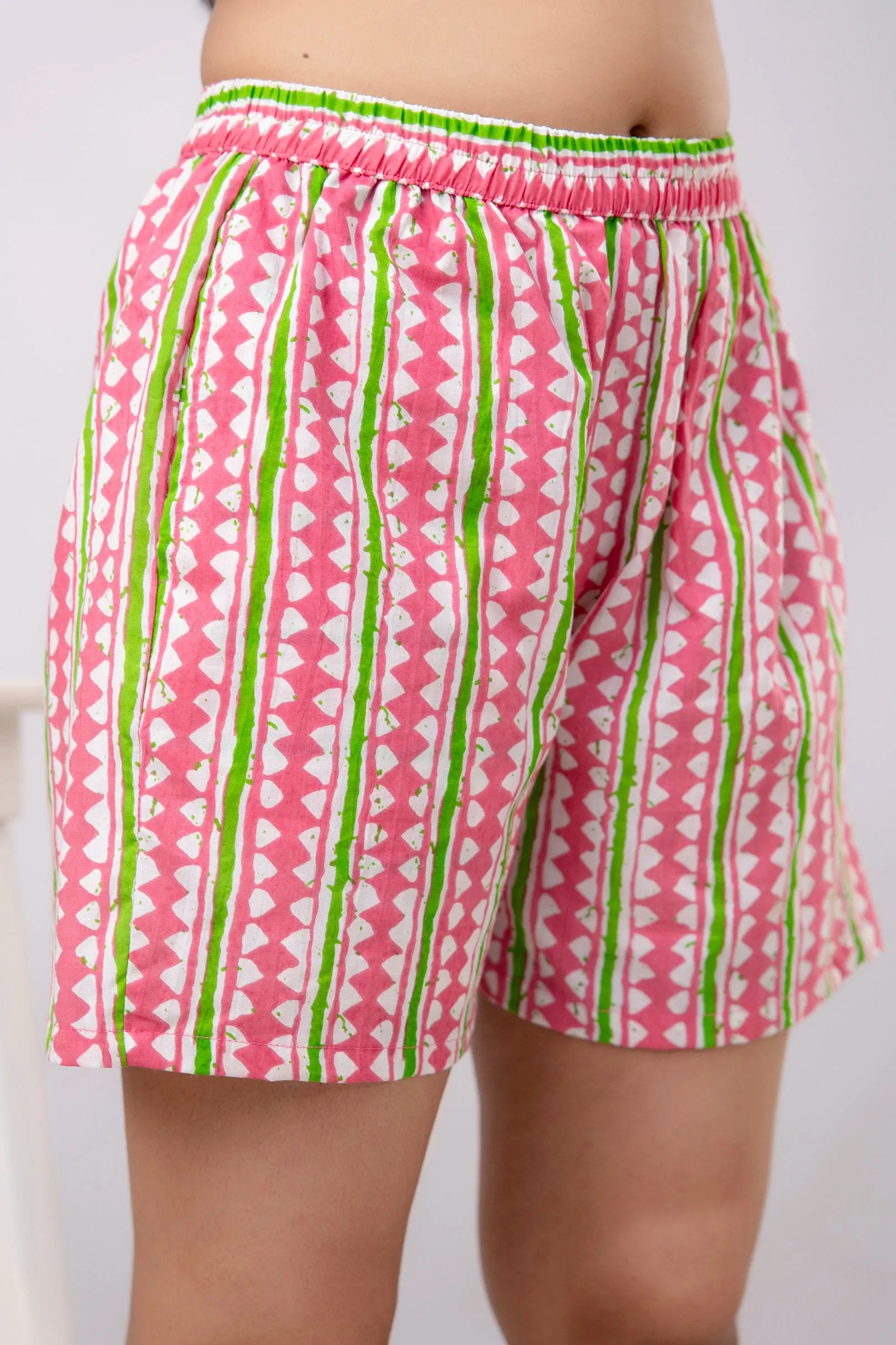 Women Pink &  Green Striped Printed Night Suit (SHKY1039)