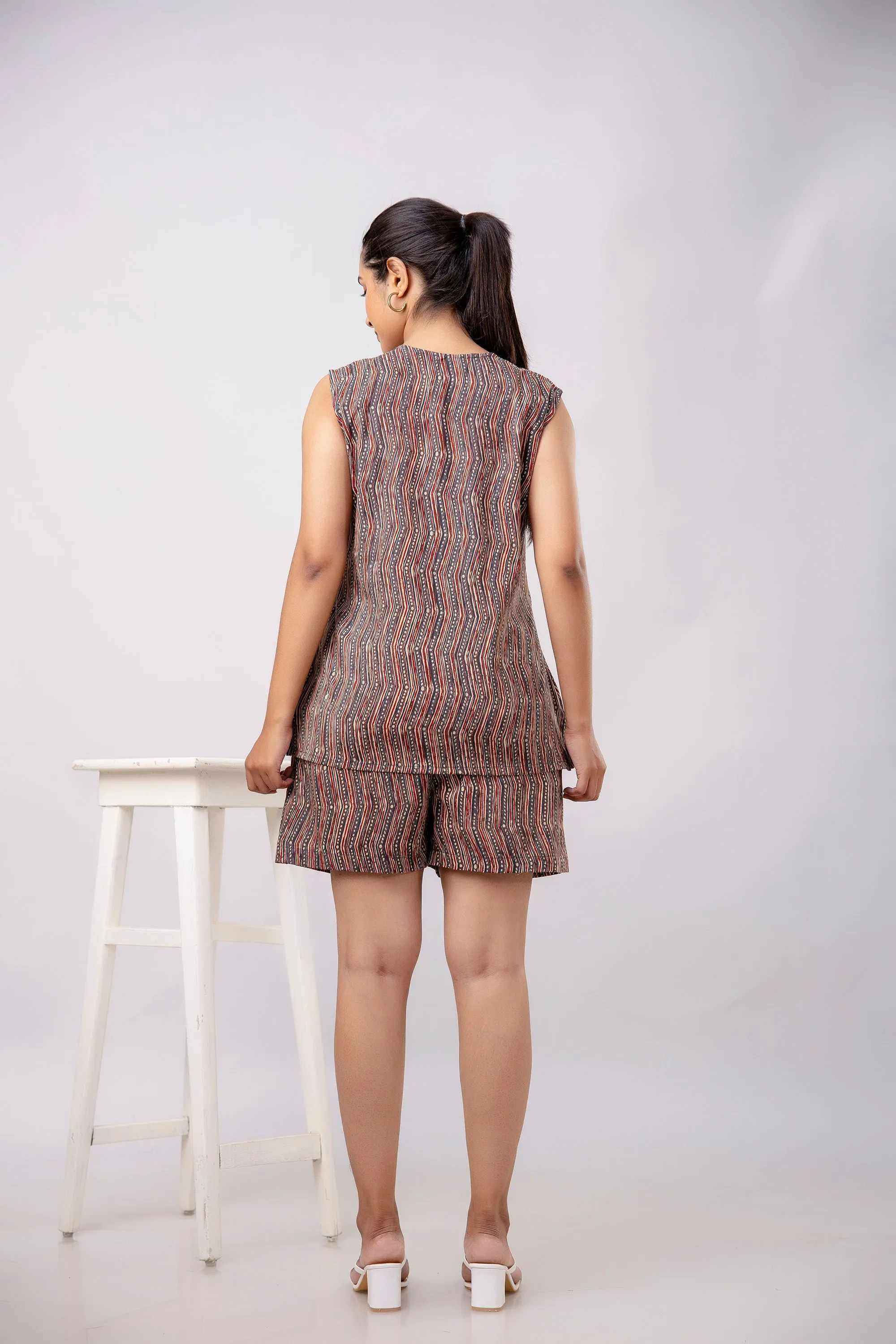 Women Red Abstract Printed Night Suit (SHKY1041)