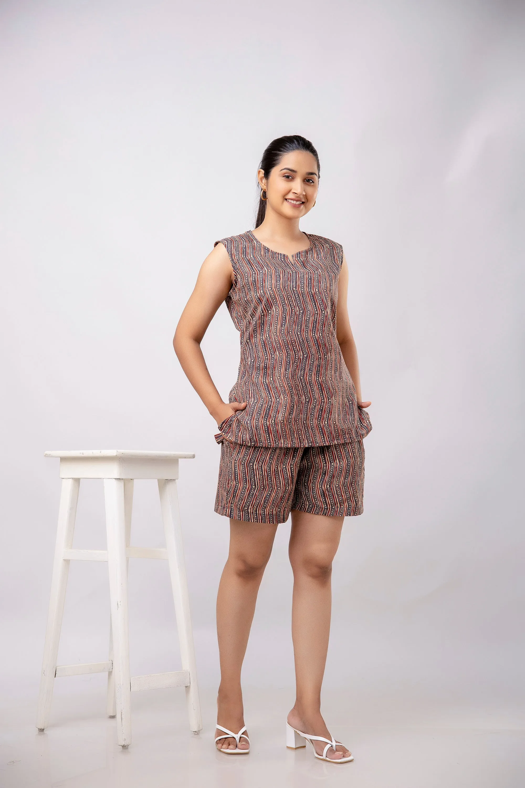 Women Red Abstract Printed Night Suit (SHKY1041)