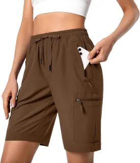 Women's Lightweight Hiking Cargo Shorts Quick Dry Athletic Shorts for Camping Travel Golf with Zipper Pockets Water Resistant